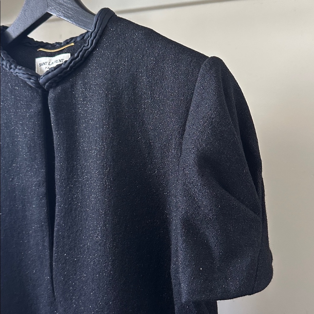 New Saint Laurent wool silk cap sleeve shift sheath boxy knee length mini dress - Picture 6 of 16